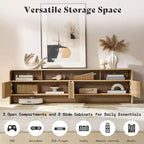 AMERLIFE 70 Nowoczesna szafka RTV z ryflowanym wzorem i szafkami, do telewizorów do 80 cali, drewniana konsola multimedialna do salonu
