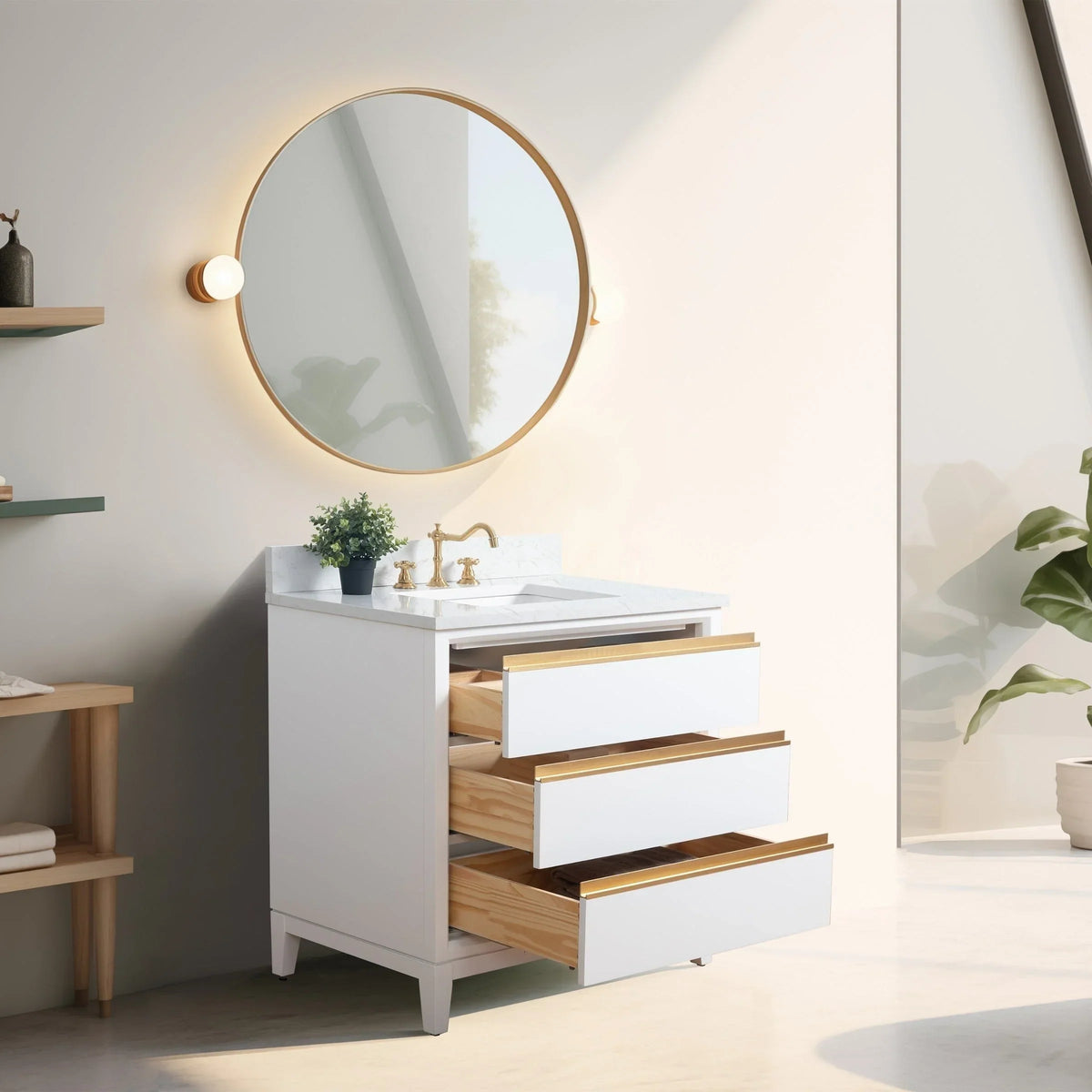 Szafka łazienkowa Vanity Art z ceramicznym umywalkiem i blatem z marmuru kompozytowego