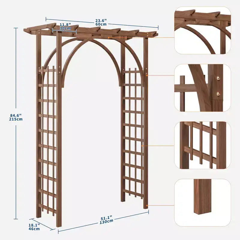 Solidny drewniany łuk ogrodowy 85 – zewnętrzna pergola na rośliny pnące, na ślub/patio/trawnik/podwórze, łatwy montaż