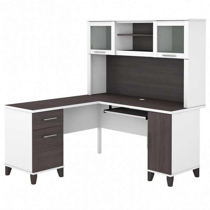 Biurko w kształcie litery L Somerset 60 cali z nadstawką do przechowywania od Bush Furniture