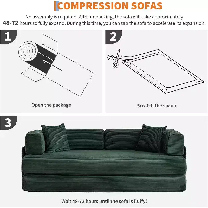 Rozkładana sofa 5 w 1, modułowa kanapa 78,8" z sztruksu z solidną ramą, wielofunkcyjny futon do małych przestrzeni, salonu i pokoju gościnnego