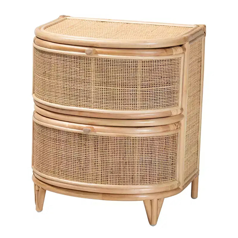 bali & pari Oleta Nowoczesna Szafka Nocna Boho Naturalny Brązowy Rattan 2 Szuflady