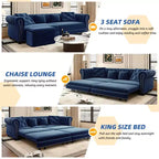 Rozkładana sofa 3 w 1 Whisen Velvet typu king-size z ruchomym podnóżkiem i pikowanym wzorem