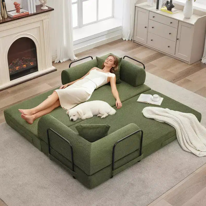 Acekool Rozkładana sofa podłogowa z głębokim siedziskiem i wygodnym sztruksowym obiciem