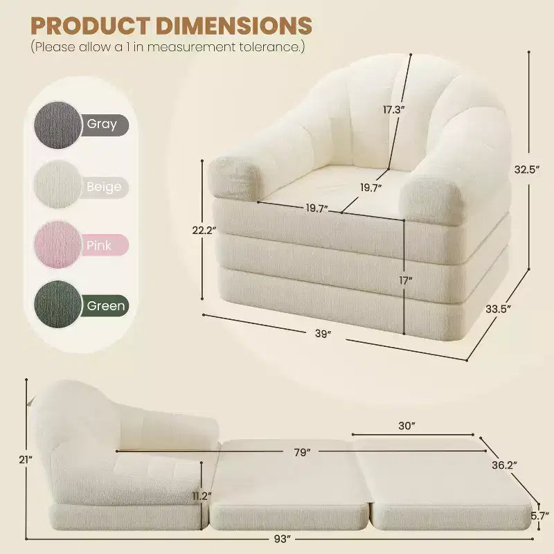 Yaheetech Sofa rozkładana 2 w 1, składany fotel do salonu, sypialni