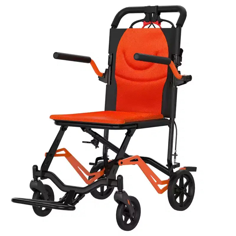 Ultralekki składany wózek transportowy, udźwig 100 kg, aluminiowa rama 8 kg, siedzisko 41 cm, zdejmowane podłokietniki i podnóżki, hamulec ręczny z blokadą