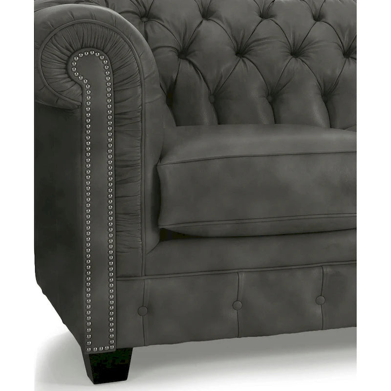 Sofa Chesterfield Hancock z włoskiej skóry licowej z pikowaniem – 31 wys. x 86 szer. x 40 gł.
