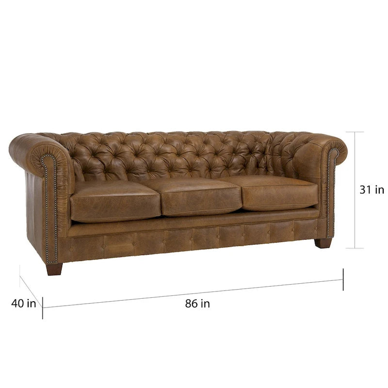 Sofa Chesterfield Hancock z włoskiej skóry licowej z pikowaniem – 31 wys. x 86 szer. x 40 gł.