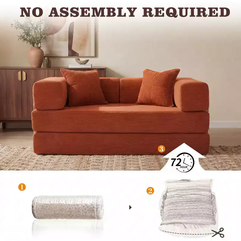 Dyonery 65-calowa rozkładana podłogowa sofa 5 w 1, rozkładana do podwójnego łóżka, ze stałym metalowym stelażem, sztruksowa