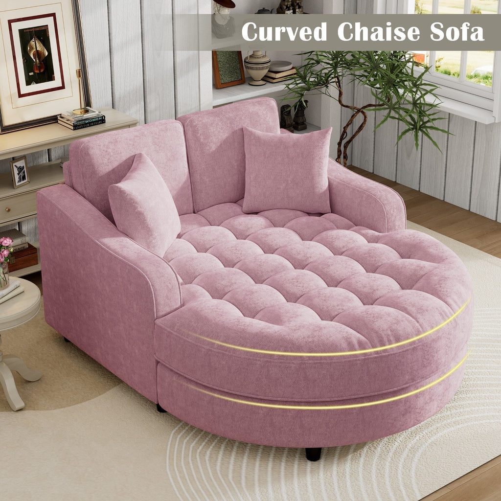 Sofa rozkładana typu chaise longue z chenille, tapicerowana sofa z pikowanym oparciem i 2 zdejmowanymi poduszkami do salonu