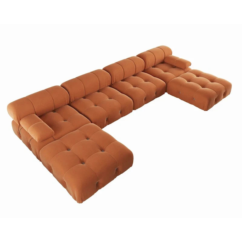 138 Modułowa sofa narożna z funkcją spania, minimalistyczna sofa w kształcie litery U wykonana z weluru