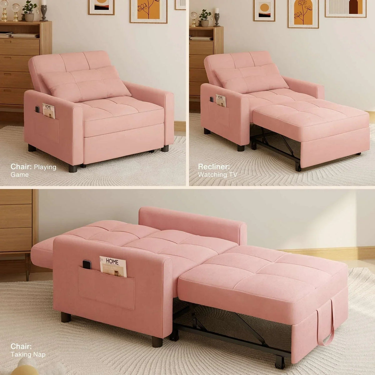 Wielofunkcyjna sofa 3 w 1 z funkcją spania, rozkładany fotel, składane łóżko do salonu