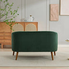 Dwuosobowa sofa tapicerowana sztruksem na drewnianych nogach w kolorze orzecha