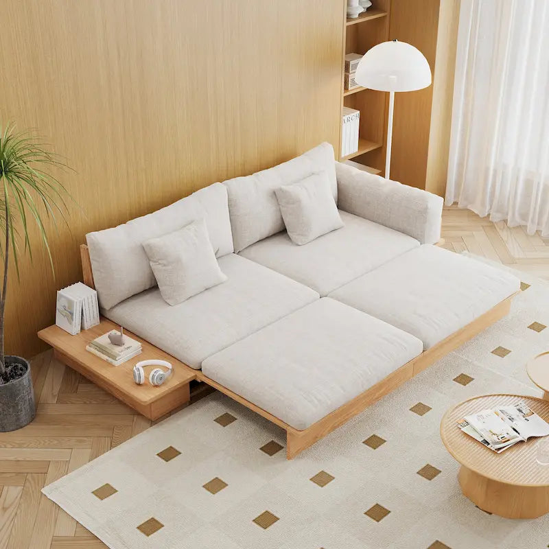 JASIWAY Nowoczesna sofa z litego drewna tapicerowana bawełnianym lnem