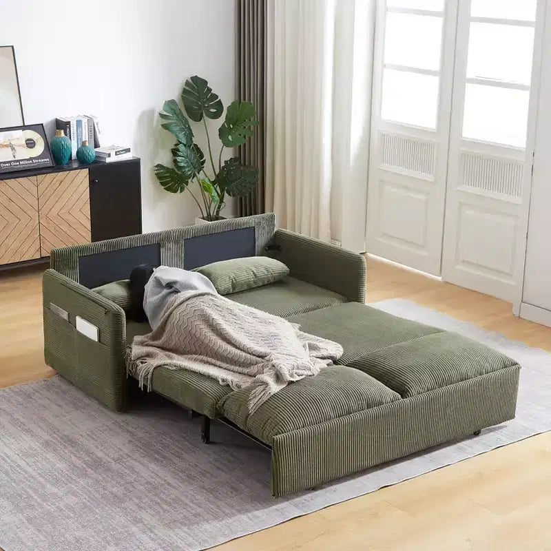 64,5-calowa rozkładana sofa 3 w 1 z sztruksu z funkcją spania