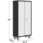 Metalowa szafa warsztatowa z kółkami i perforowaną płytą, 72 cale wysokości, zamykana, z 2 drzwiami i 4 regulowanymi półkami, do garażu i warsztatu