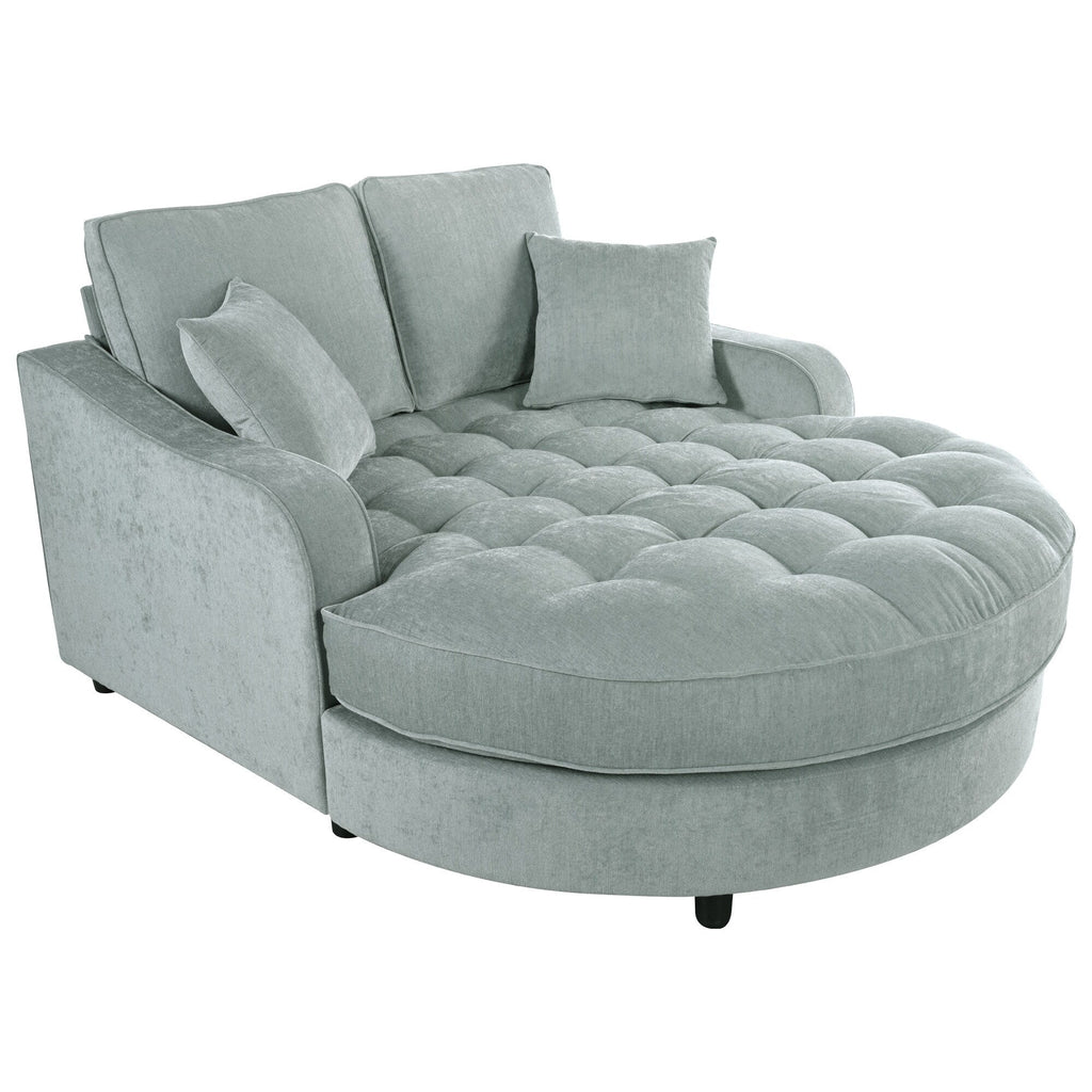 Sofa rozkładana typu chaise longue z chenille, tapicerowana sofa z pikowanym oparciem i 2 zdejmowanymi poduszkami do salonu