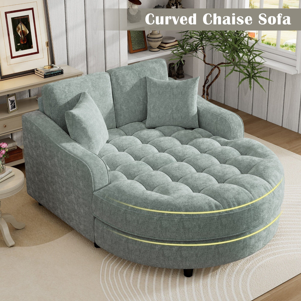 Sofa rozkładana typu chaise longue z chenille, tapicerowana sofa z pikowanym oparciem i 2 zdejmowanymi poduszkami do salonu