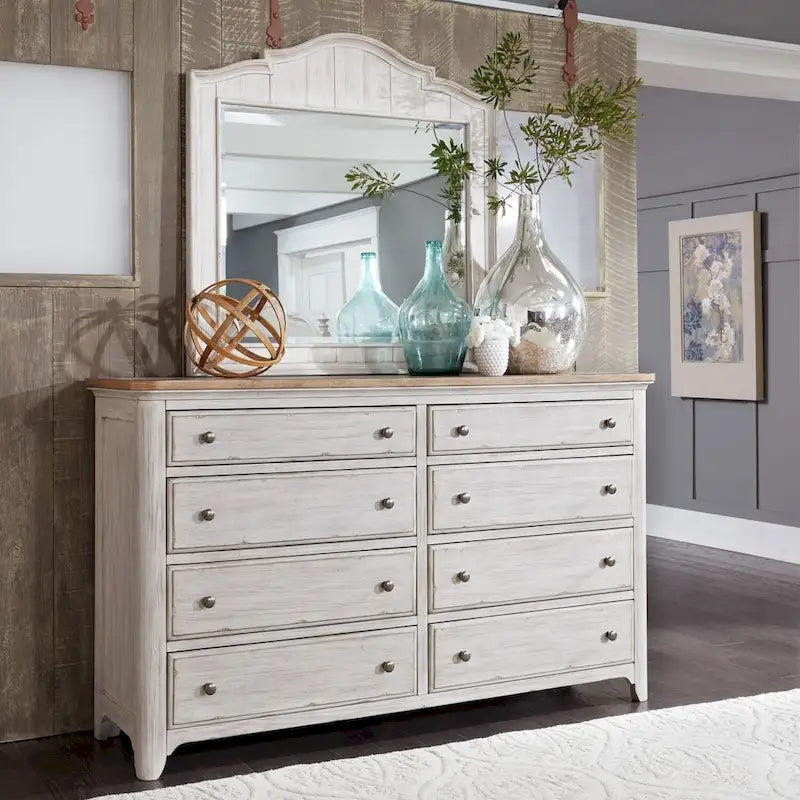 Komoda 8-szufladowa Antique White w stylu nowoczesnej chaty wiejskiej