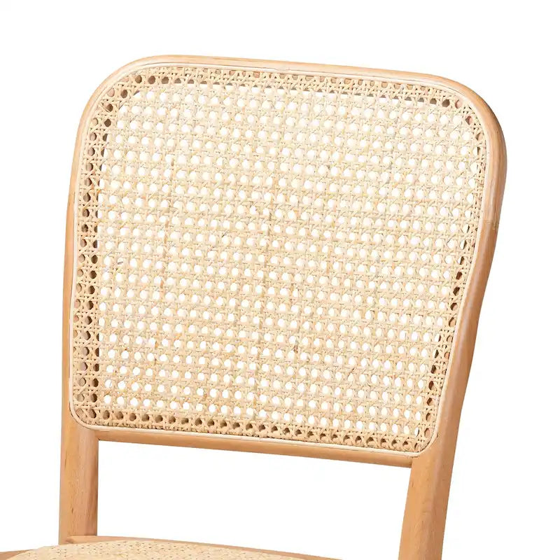 Zestaw 2 krzeseł do jadalni Neah w stylu Mid-Century Modern z plecionego rattanu i drewna