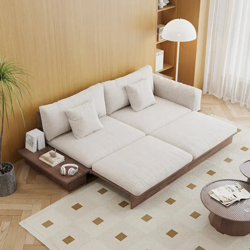 JASIWAY Nowoczesna sofa z litego drewna tapicerowana bawełnianym lnem
