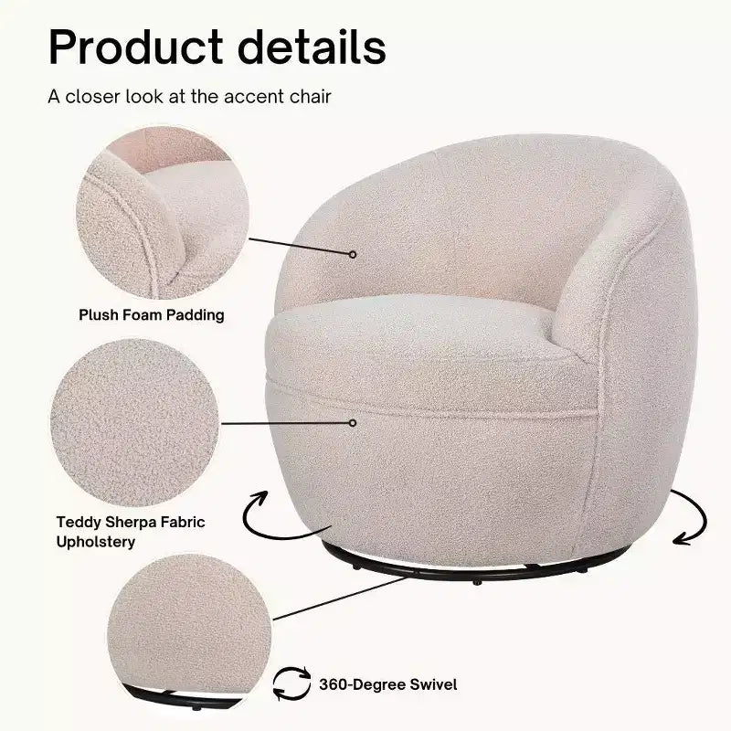 Fotel typu barrel Roundhill Furniture Galleria 360° z imitacją baranika
