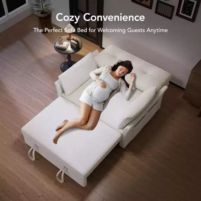 Dyonery 51 – rozkładana sofa 3 w 1, dwuosobowa sofa rozkładana z wysuwanym łóżkiem, regulowanym oparciem, lniana sofa