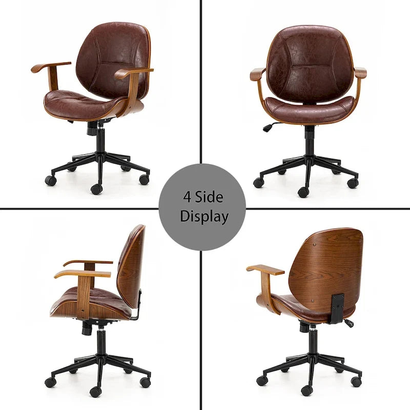 Glitzhome Skórzane Krzesło Biurowe Regulowane Obrotowe z Podłokietnikami Ergonomiczny Design