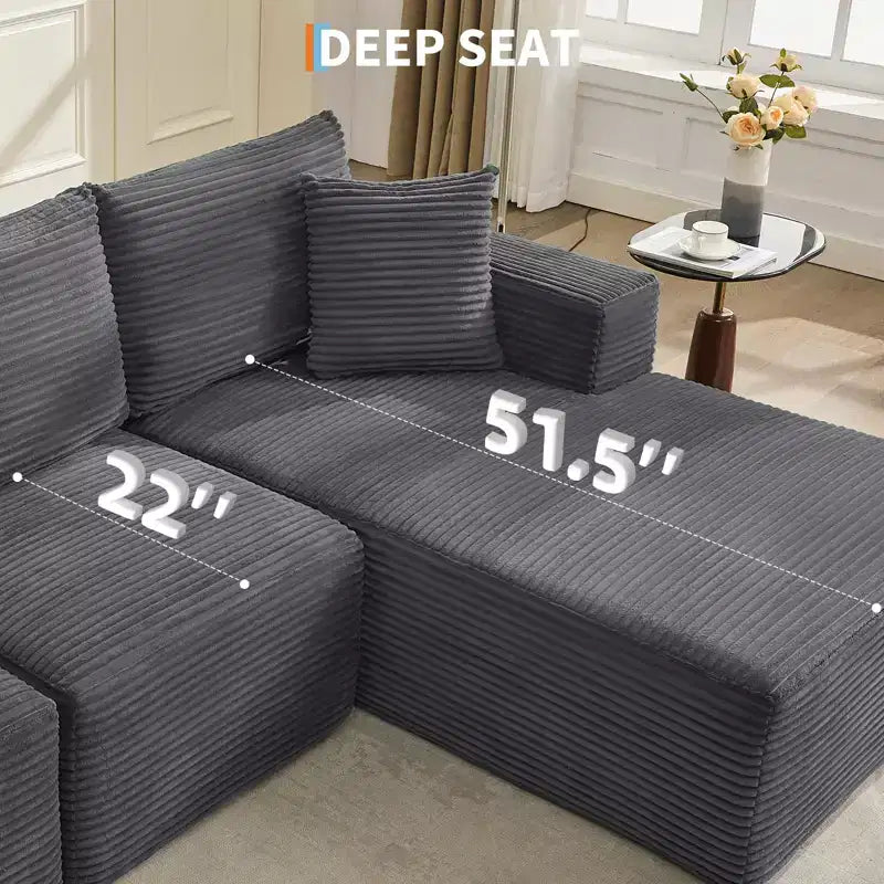 108 Nowoczesna sofa, 3-osobowa sofa tapicerowana w kształcie litery L z poduszkami, sofa z głębokim siedziskiem, bez konieczności montażu