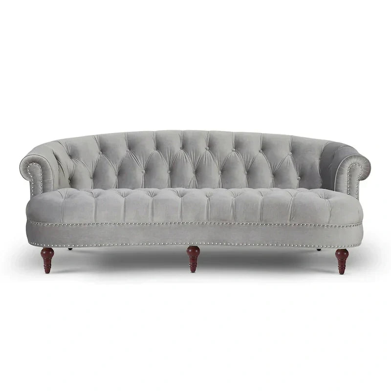 Sofa Chesterfield La Rosa 84 w stylu Mid-Century Modern, tapicerowana aksamitem i przeszywana głęboko