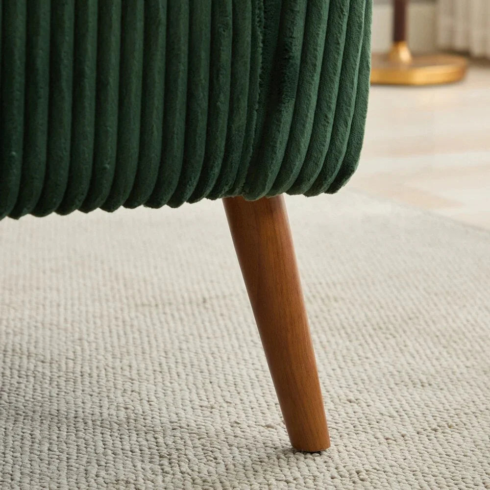 Dwuosobowa sofa tapicerowana sztruksem na drewnianych nogach w kolorze orzecha