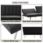 Tapicerowana sofa futon z rozkładanym oparciem, rozkładana sofa z chromowanymi nogami