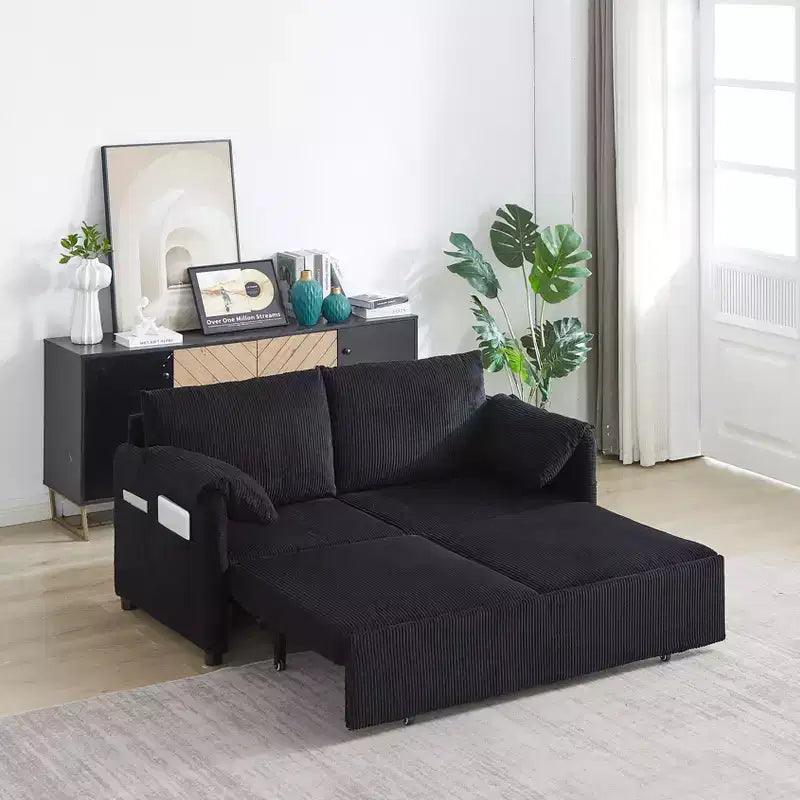 64,5-calowa rozkładana sofa 3 w 1 z sztruksu z funkcją spania