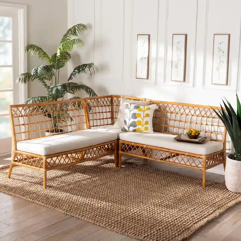 Zestaw 3-częściowy do jadalni z ławką Capella Modern Bohemian Honey Rattan