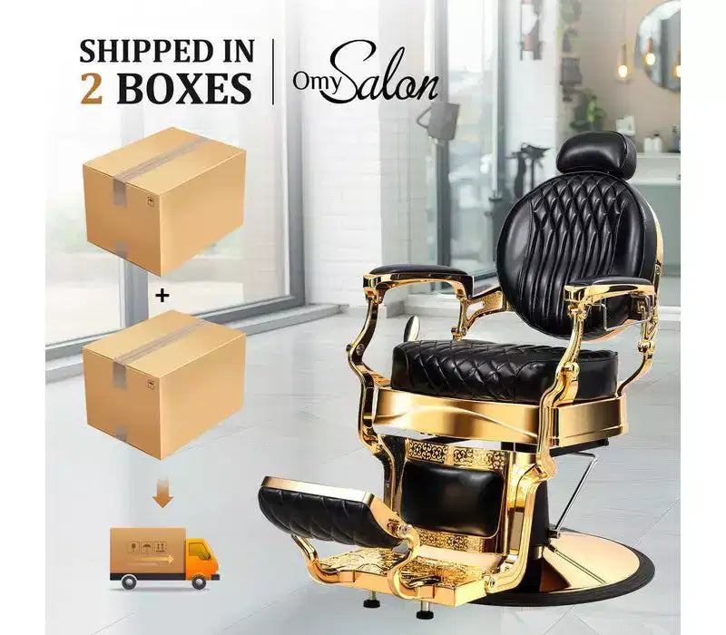 Karl Home czarno-złoty wytrzymały fotel fryzjerski z funkcją hydraulicznego odchylania w stylu retro