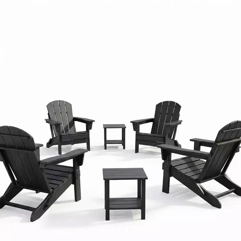 Składane krzesła Adirondack, zestaw 4 sztuk z 2 stolikami bocznymi, nowoczesne krzesła ogrodowe HDPE na patio, taras, balkon, podwórko, trawnik