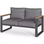Dwuosobowa sofa ogrodowa Heynemo z aluminium, metalowa sofa tarasowa odporna na warunki atmosferyczne, fotel tarasowy na ganek, do ogrodu i podwórza