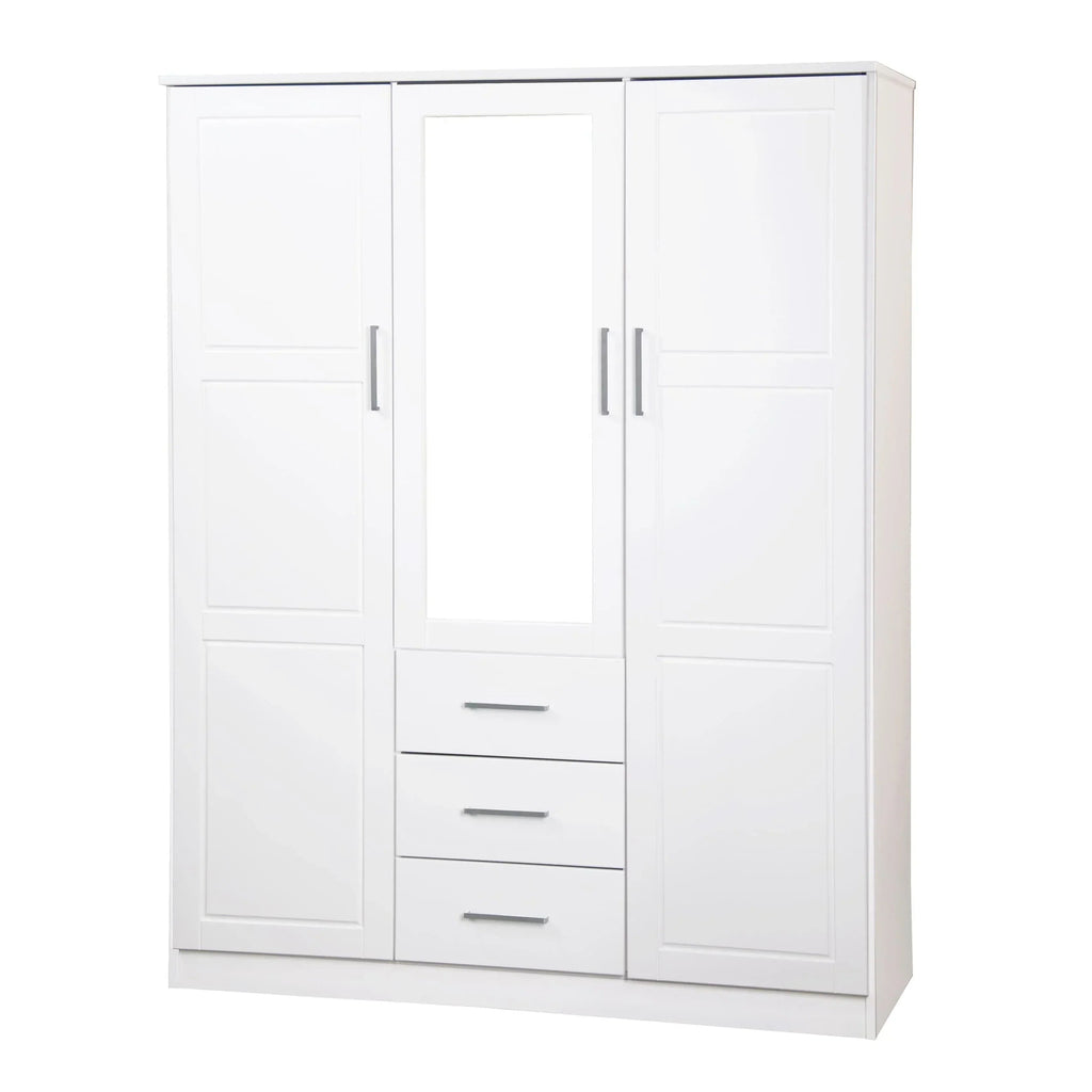Palace Imports 100% szafa trzydrzwiowa Cosmo z litego drewna, z drzwiami z litego drewna lub lustrzanymi