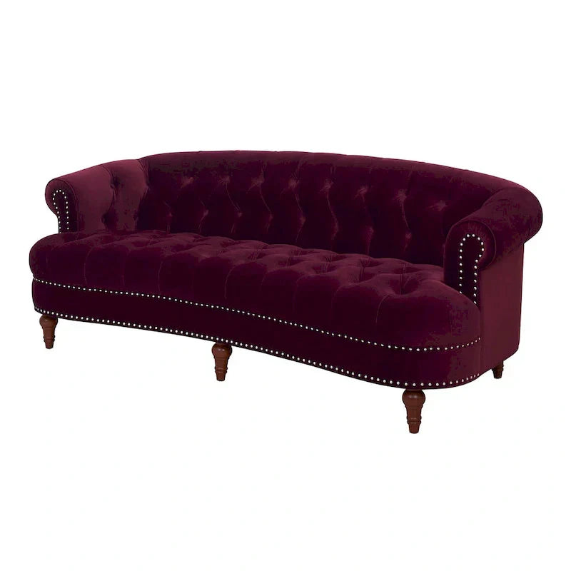 Sofa Chesterfield La Rosa 84 w stylu Mid-Century Modern, tapicerowana aksamitem i przeszywana głęboko