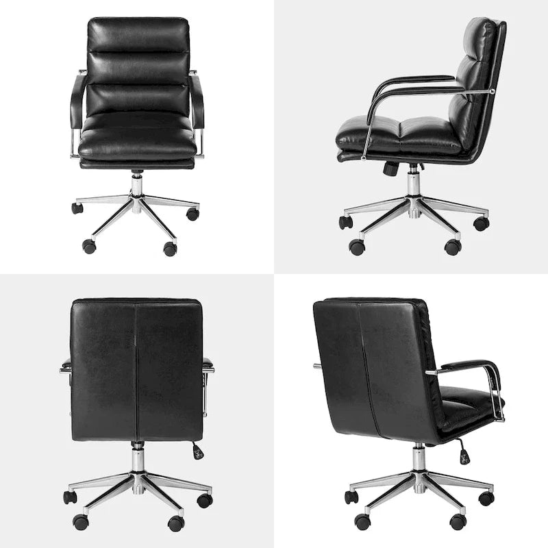 Glitzhome Skórzane Krzesło Biurowe Regulowane Obrotowe z Podłokietnikami Ergonomiczny Design