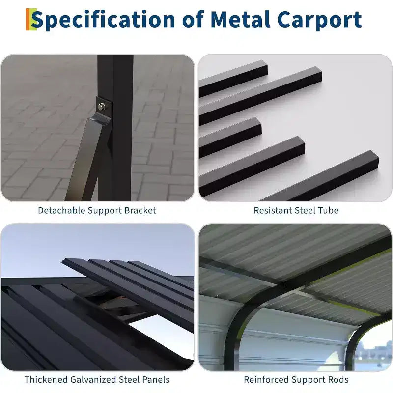 12 x 20 FT Solidny stalowy carport z zestawem kotwiczącym