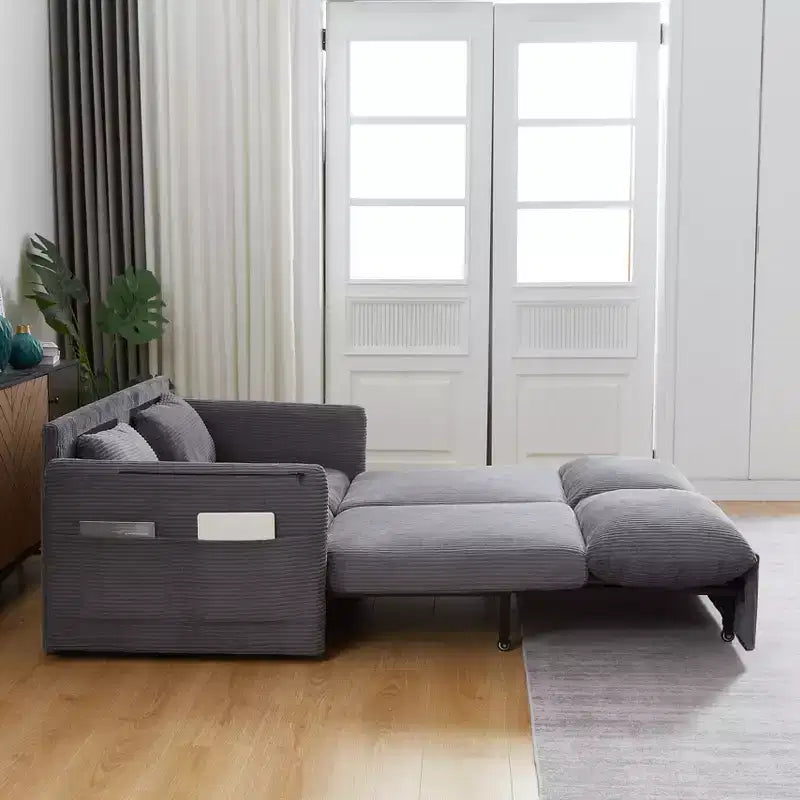 64,5-calowa rozkładana sofa 3 w 1 z sztruksu z funkcją spania