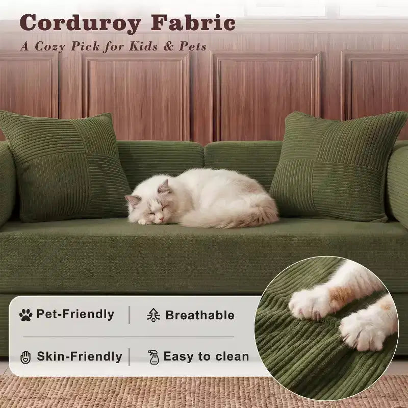 Dyonery 65-calowa rozkładana podłogowa sofa 5 w 1, rozkładana do podwójnego łóżka, ze stałym metalowym stelażem, sztruksowa