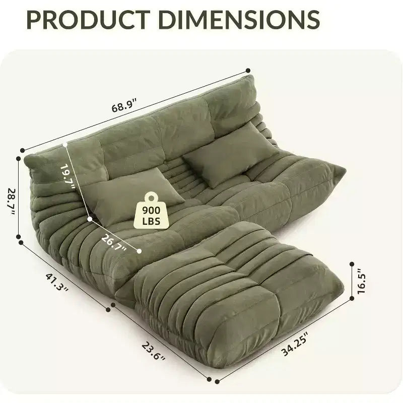 Wielka sofa typu bean bag i otomana, dwuosobowa sofa z zamszowej imitacji, przyjazna dla zwierząt, do salonu i biura