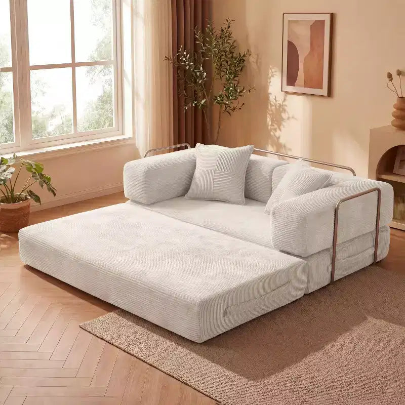 Dyonery 65-calowa rozkładana podłogowa sofa 5 w 1, rozkładana do podwójnego łóżka, ze stałym metalowym stelażem, sztruksowa