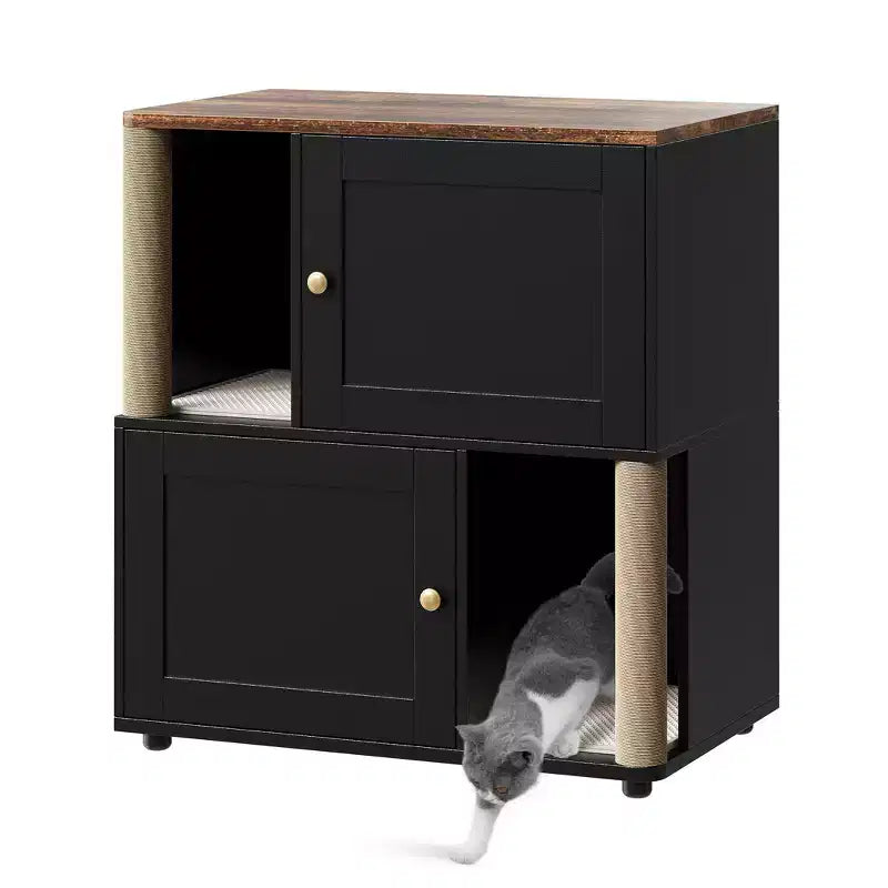 Obudowa na kuwetę z dwoma pomieszczeniami, mebel maskujący kuwetę z drapakami i dwuwarstwowymi matami na żwirek, dom dla zwierząt do wnętrz