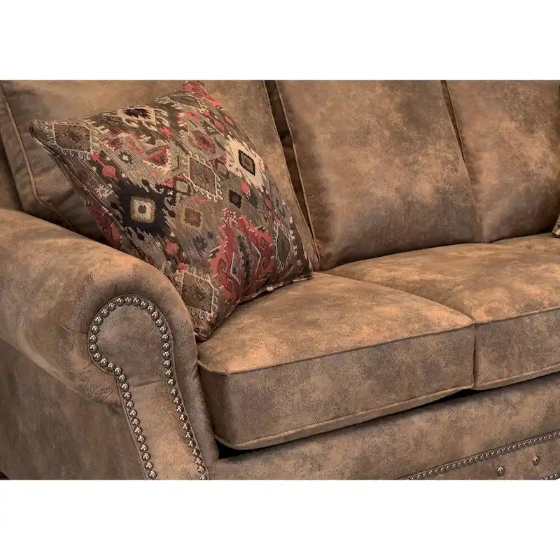 Rozkładana sofa Rancho Rustic Brown w obiciu z tkaniny typu skóra jelenia – 37 x 86 x 40