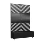 MAYEERTY Donica z kratką żelazna czarna z równoległymi liniami 01 żaluzjowa klasyczna styl łączony 183x119x41cm zestaw 3-częściowy