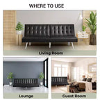 Tapicerowana sofa futon z rozkładanym oparciem, rozkładana sofa z chromowanymi nogami
