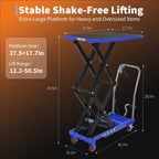 Wózek z hydraulicznym stołem podnośnym, nośność 330 lbs, wysokość podnoszenia 50, antypoślizgowa podkładka, 4 kółka i paski odblaskowe, do obsługi materiałów i transportu